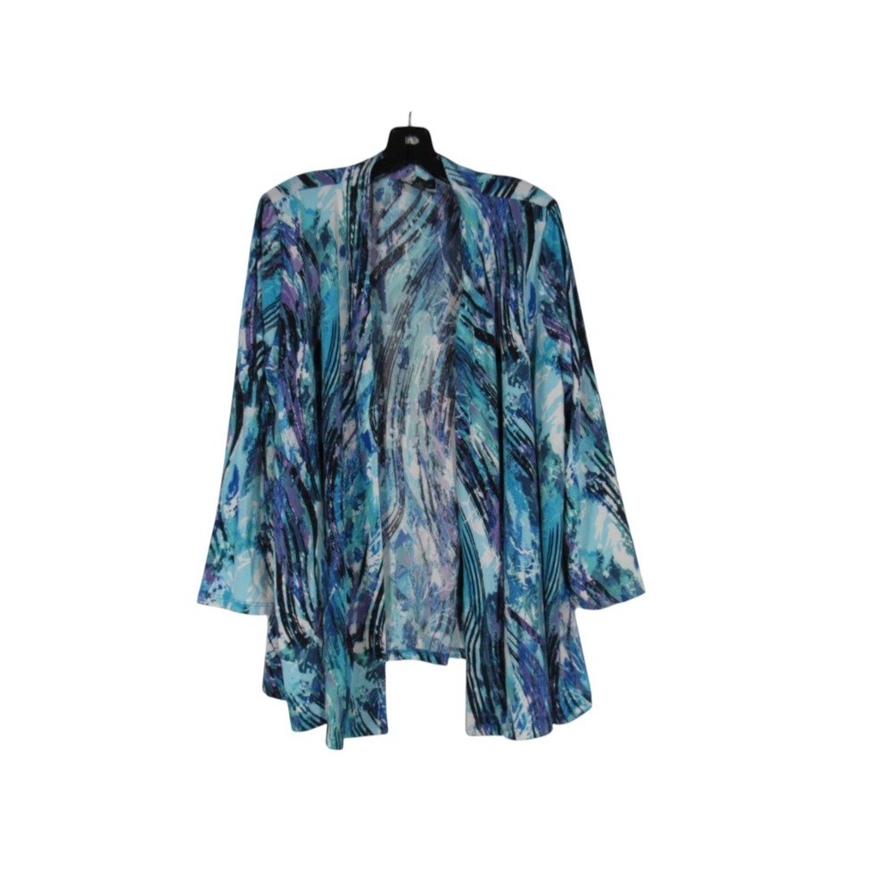 NWT ADDED DIMENSIONS For CATHERINES Blue/Multi OPEN FRONT Drape CARDIGAN Sz 1X